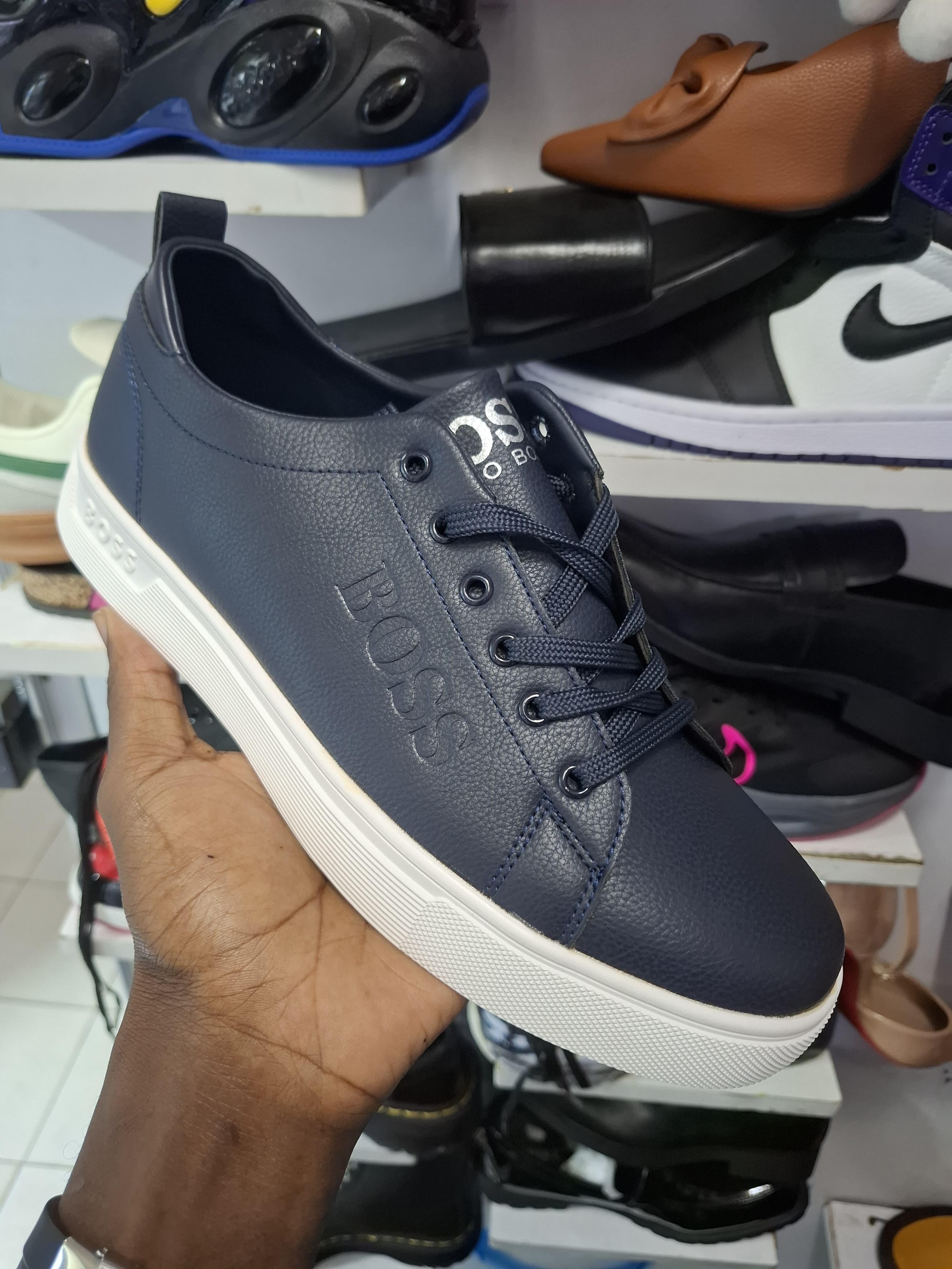 BOSS Men's Casual Sneakers – Navy Blue & White image 2
