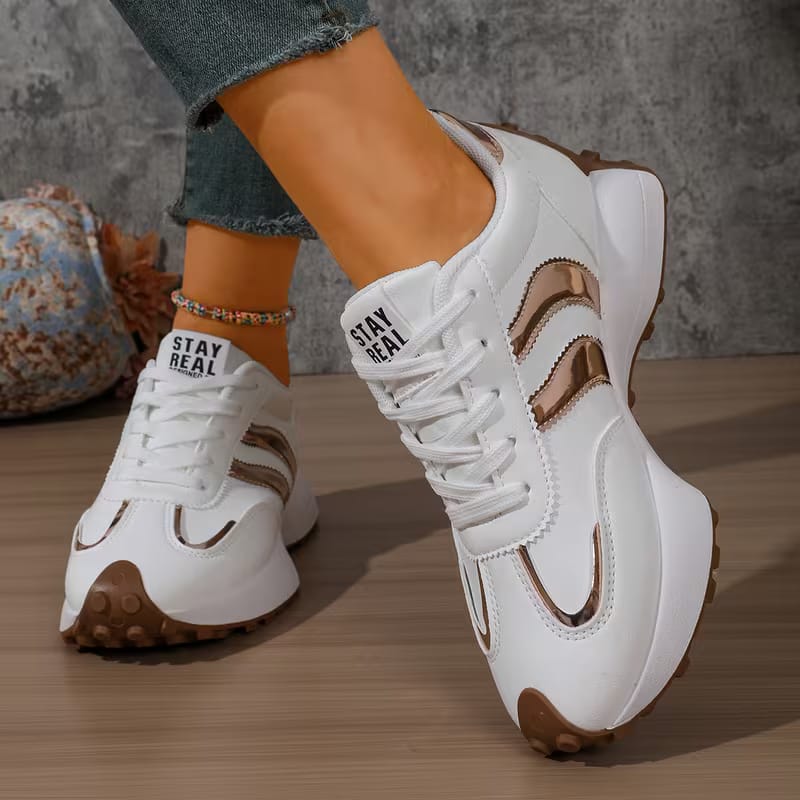 Stay Real Sneakers – White & Gold Stripes image 7