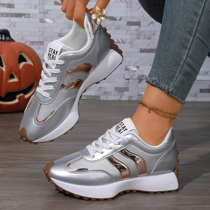 Stay Real Sneakers – Silver & Gold Stripes image 4