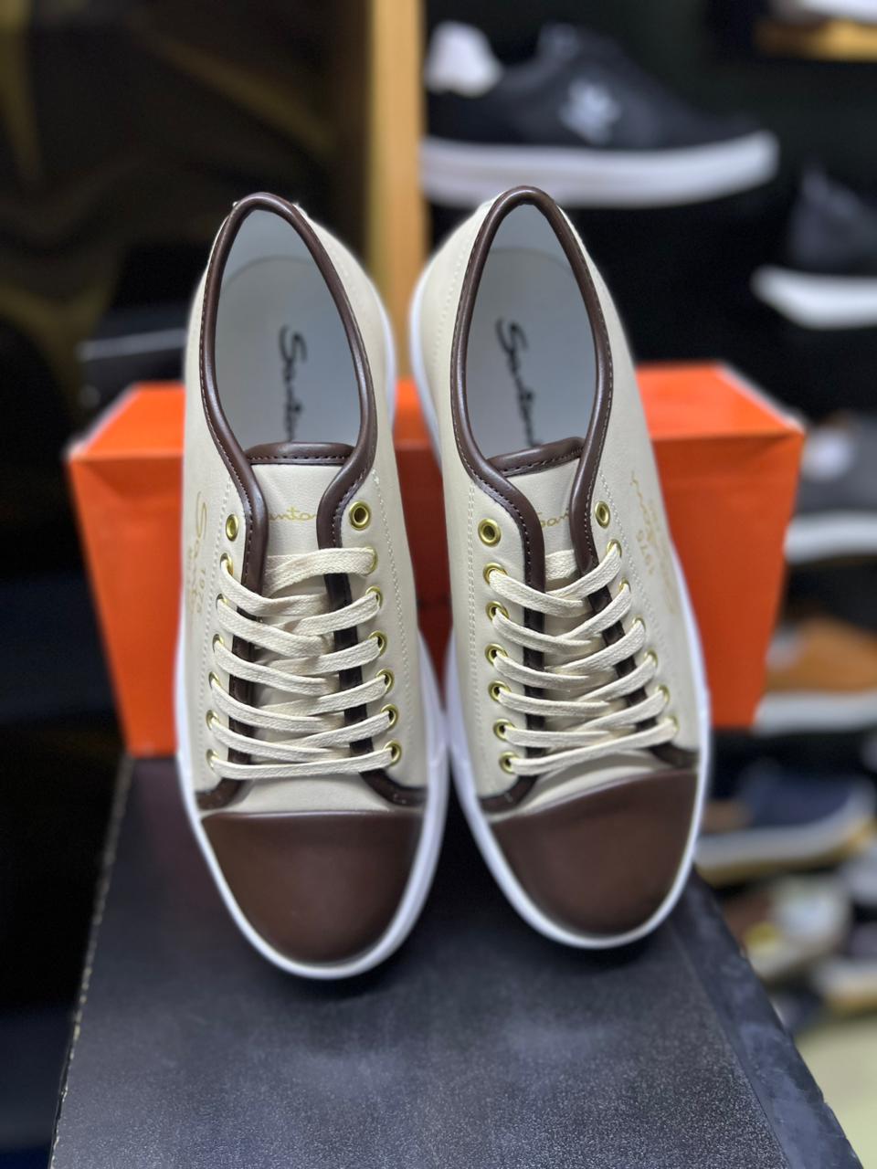 Santoni Milano Men's Casual Sneakers – Cream & Brown image 4