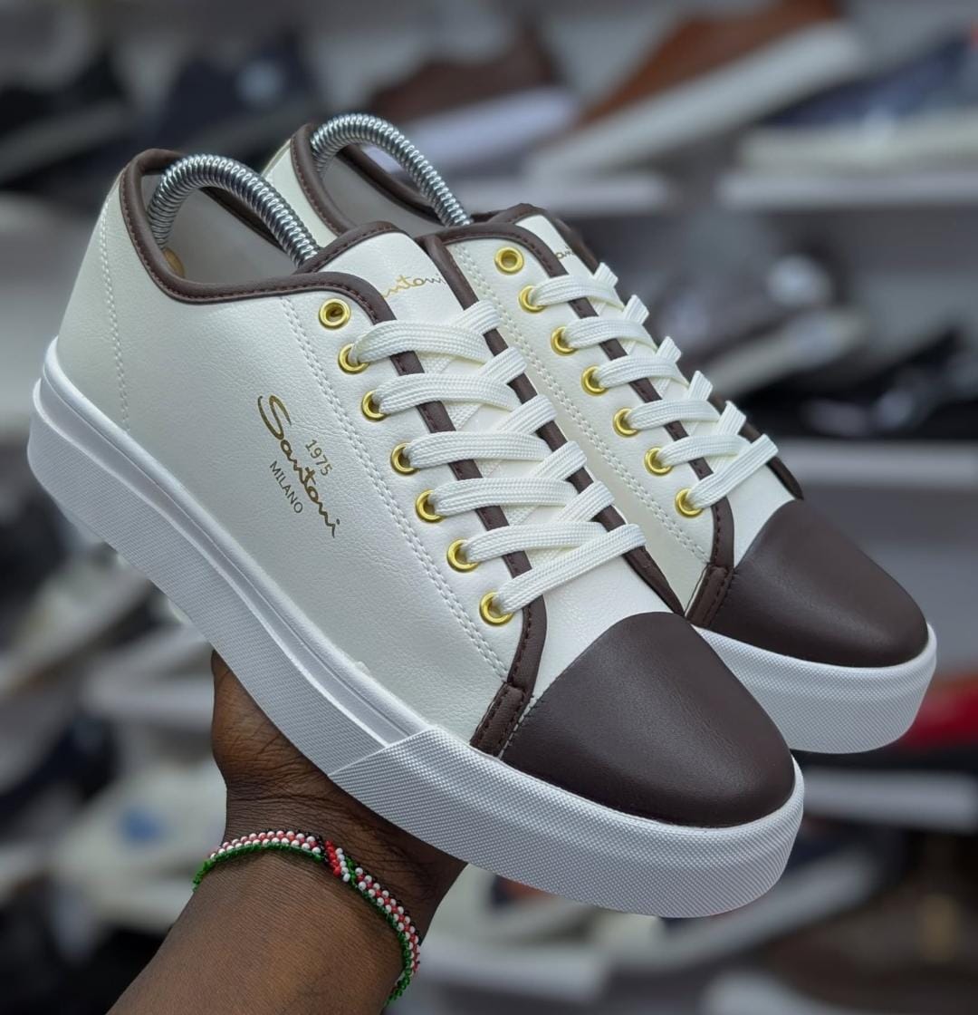 Santoni Milano Men's Casual Sneakers – Cream & Brown - Santoni Casuals | Mars Collection
