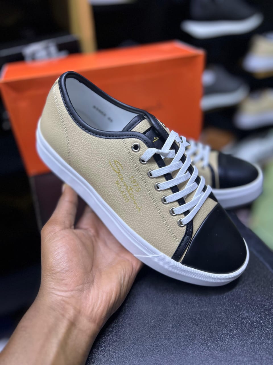 Santoni Milano Men's Casual Sneakers – Cream & Black image 3