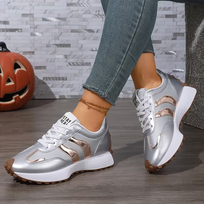 Stay Real Sneakers – Silver & Gold Stripes image 2
