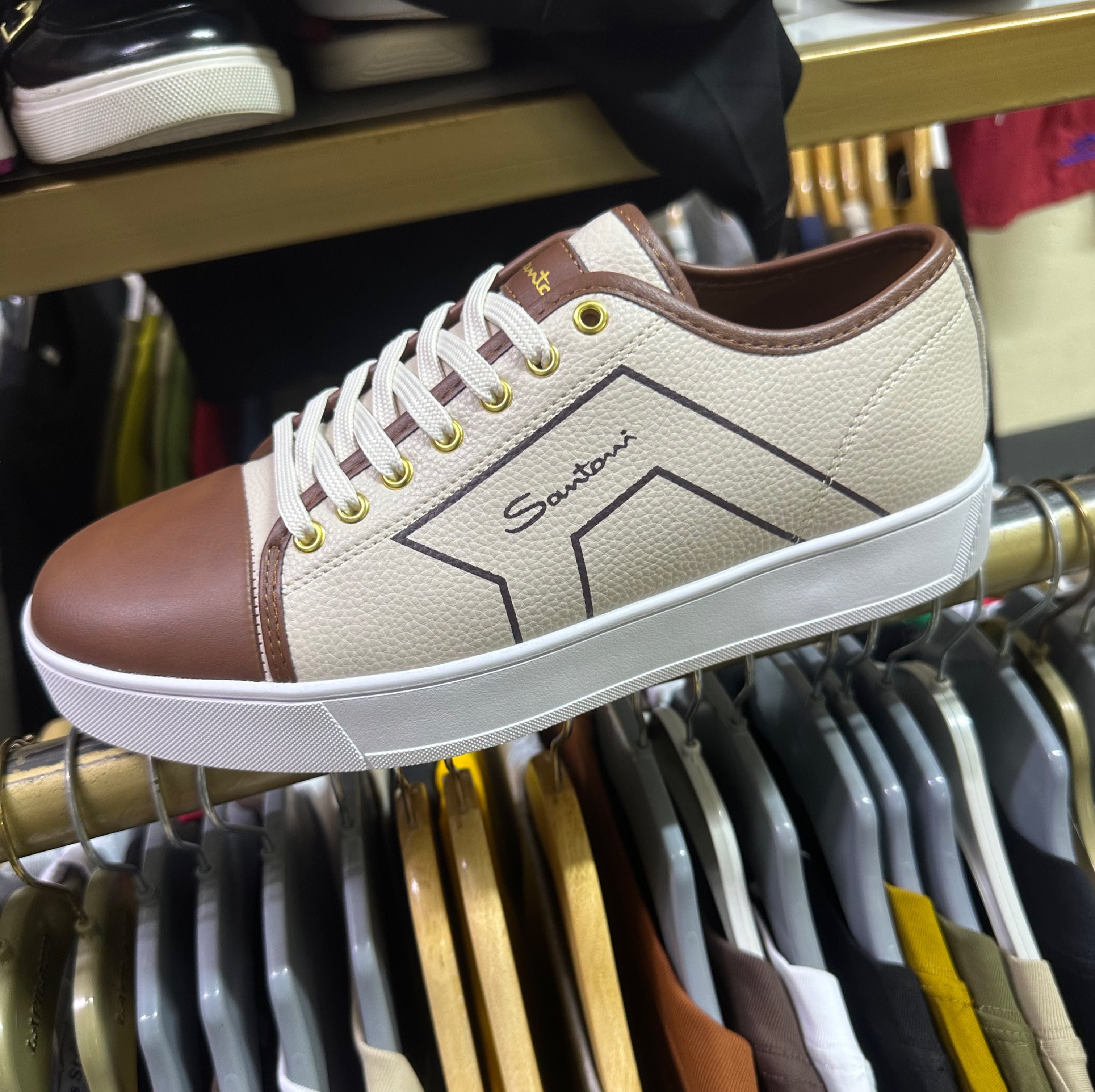 Santoni Milano Men's Sneakers – Cream & Brown image 2