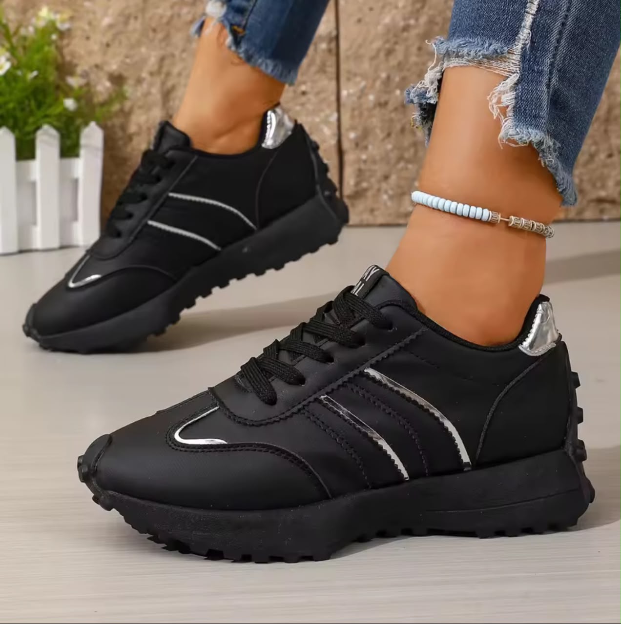 Stay Real Black Sneakers with Silver Stripes - others Sneakers | Mars Collection