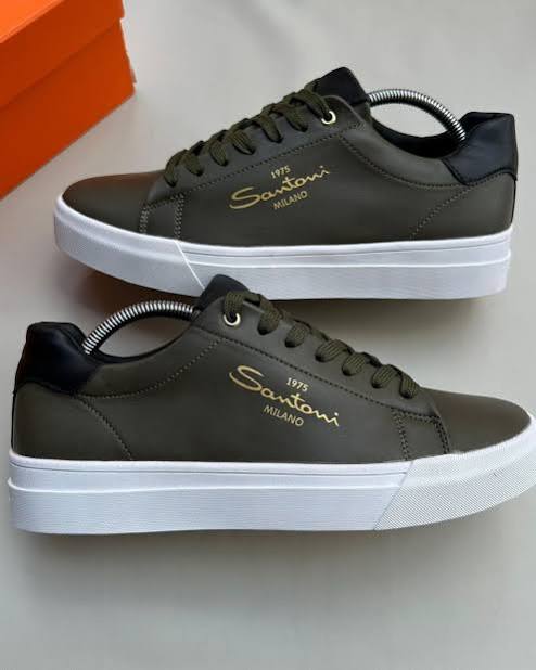 Santoni Milano Men's Casual Sneakers – Olive Green image 2
