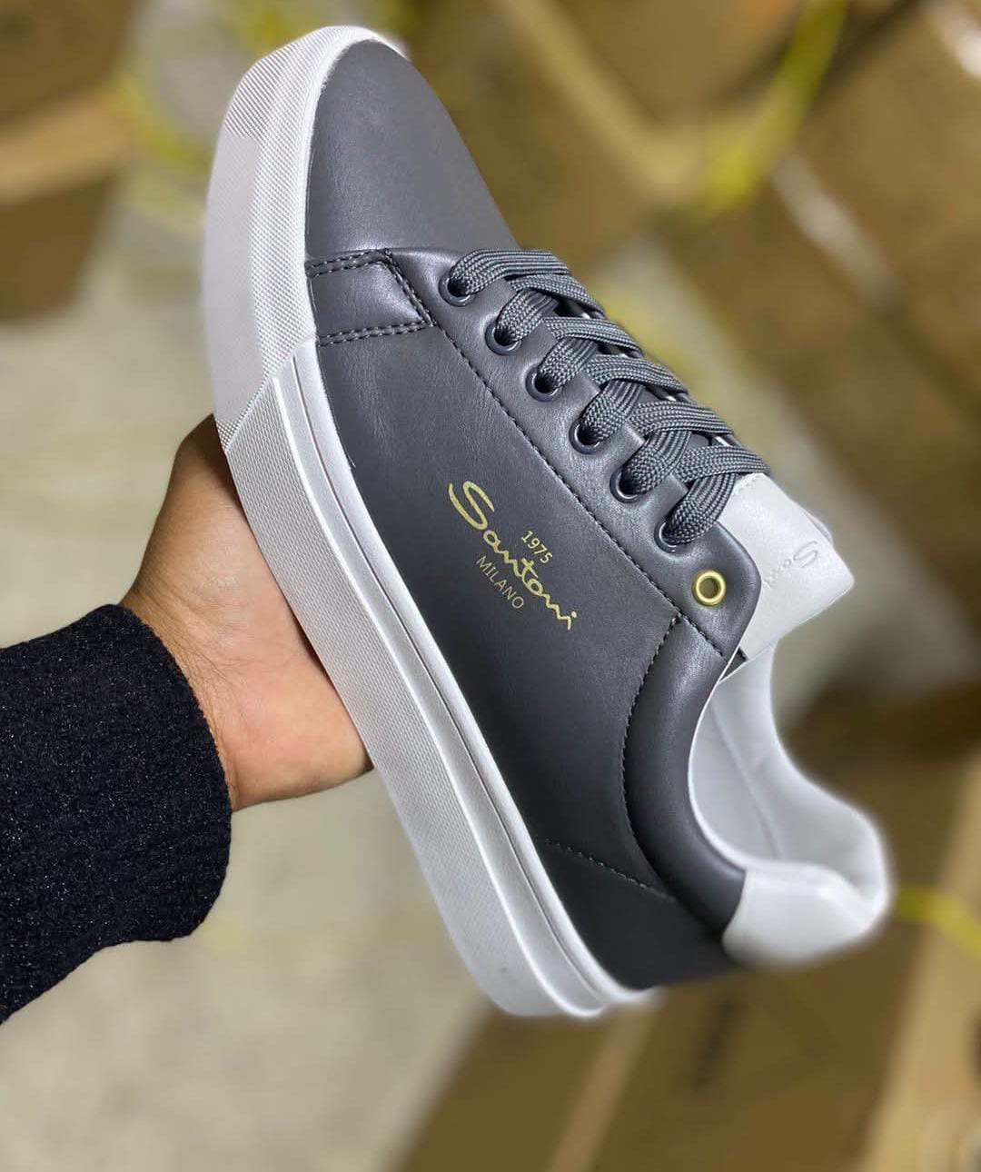Santoni Milano Men's Casual Sneakers – Grey & White image 3