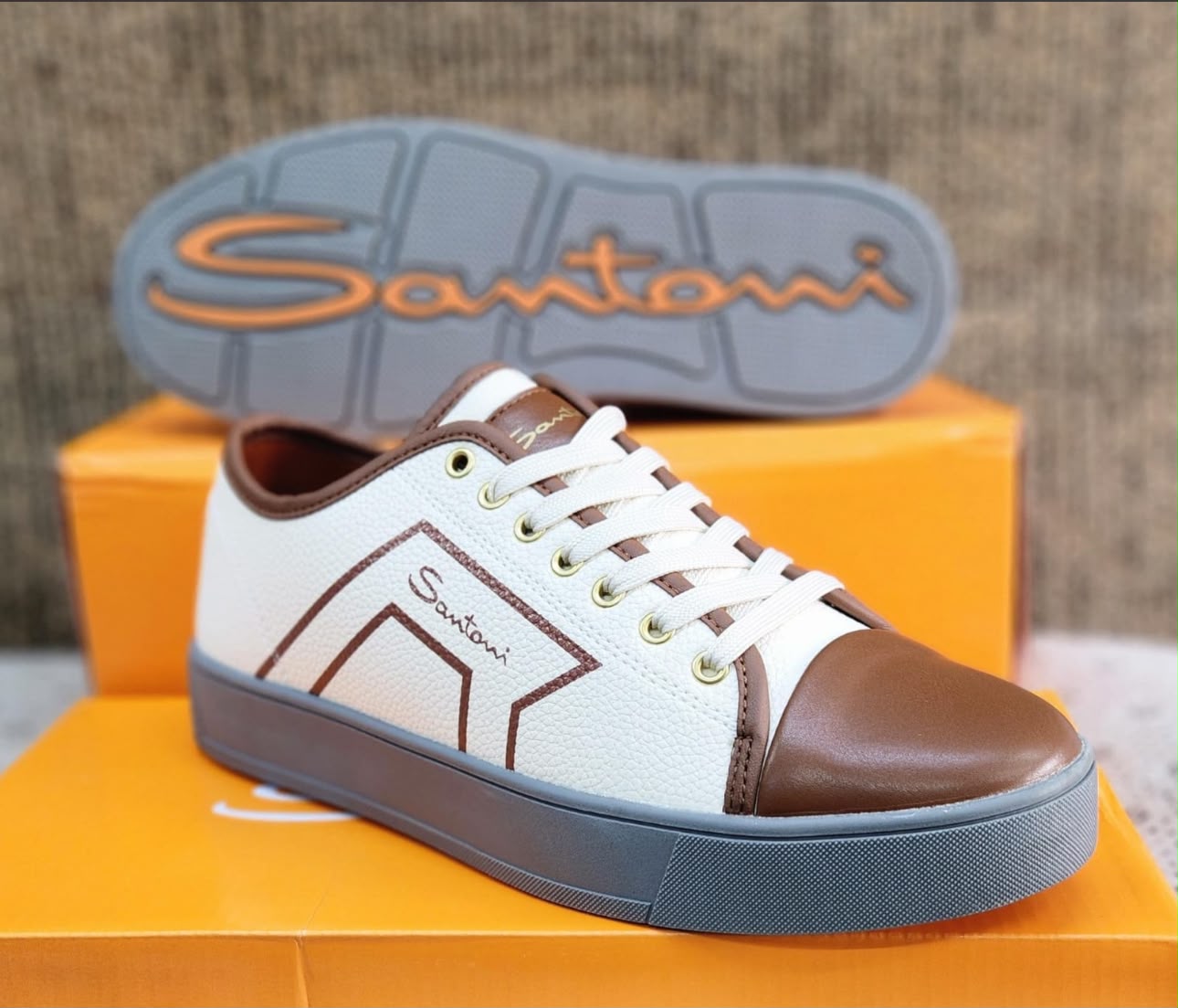 Santoni Milano Men's Shoes – Cream & Brown Premium Footwear image 2