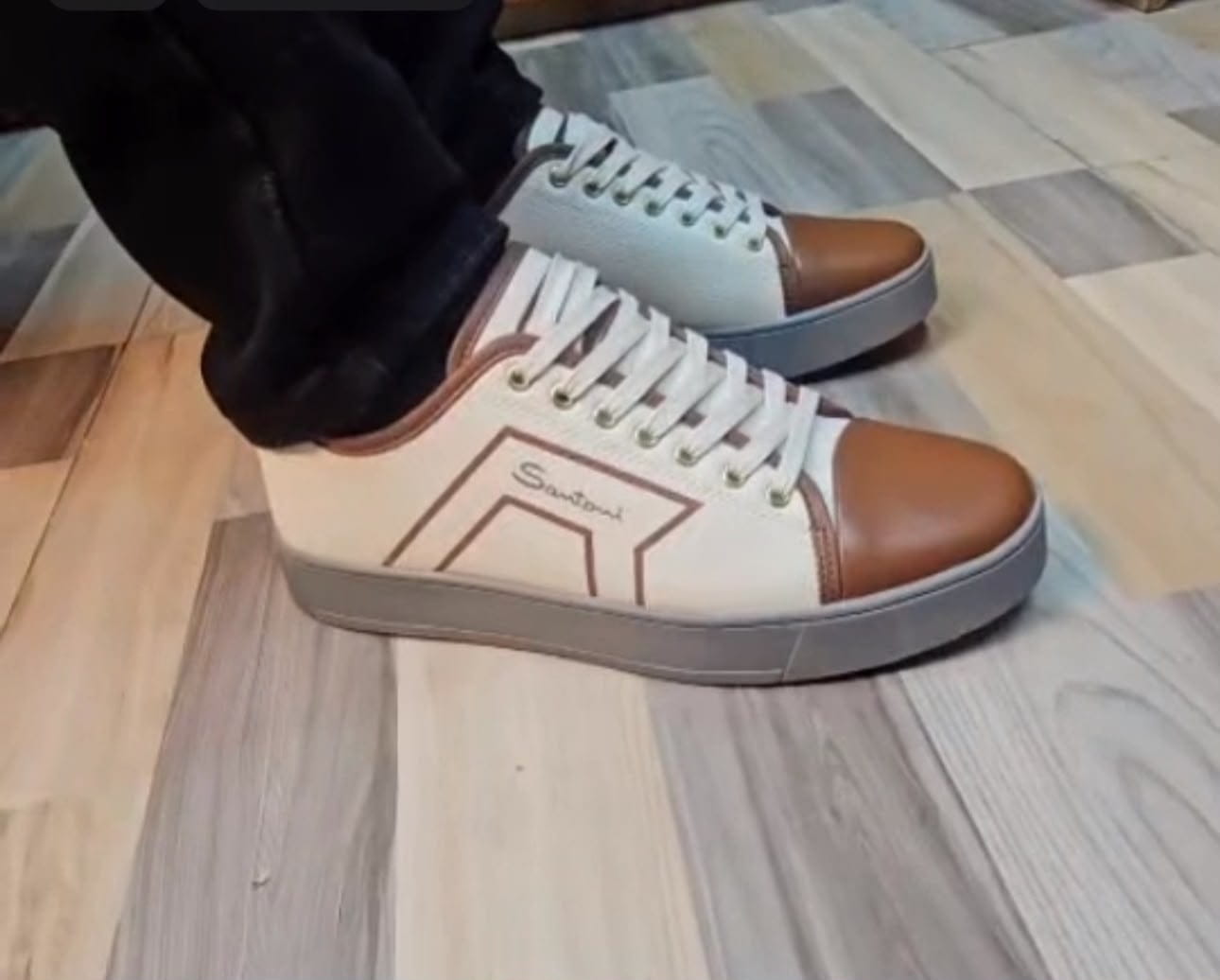 Santoni Milano Men's Sneakers – Cream & Brown - Santoni Casuals | Mars Collection