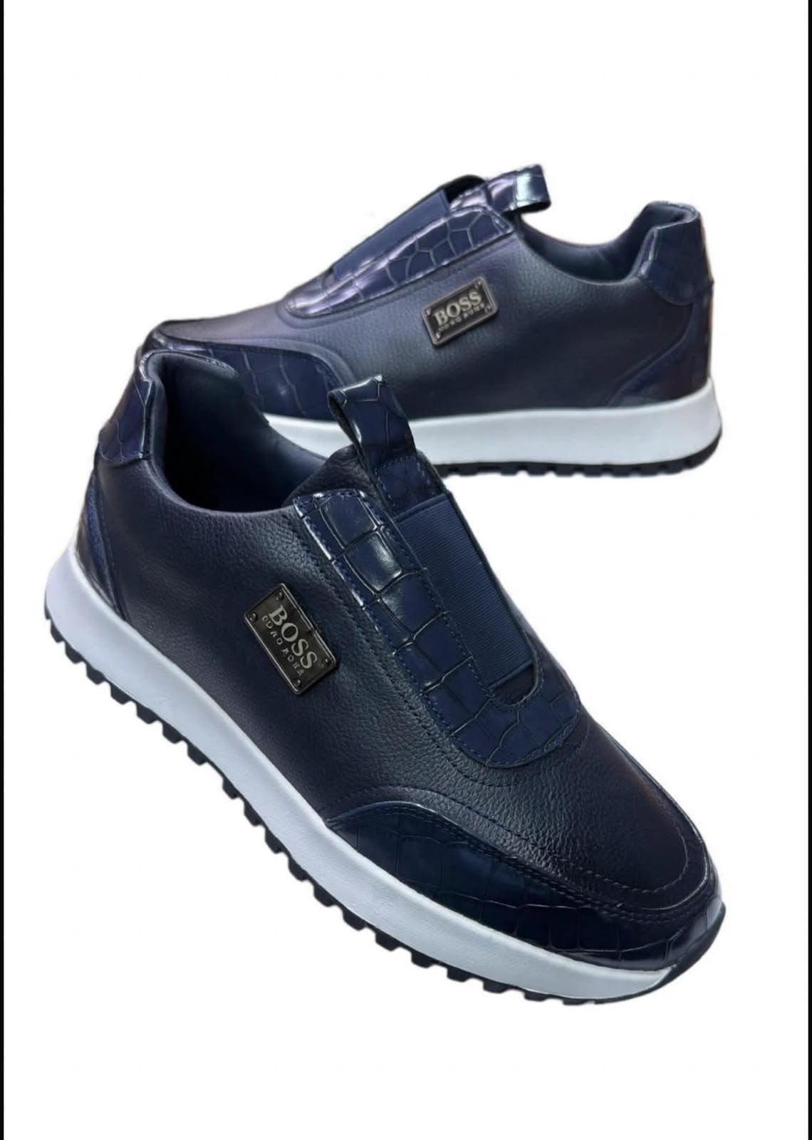 BOSS Men's Slip-On Sneakers – Navy Blue & White image 3