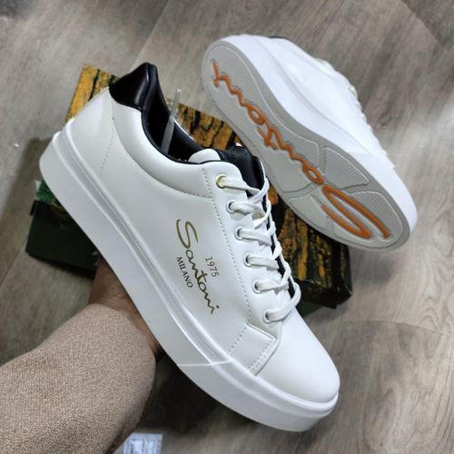 Santoni Milano Men's Casual Sneakers – White & Black - Santoni Casuals | Mars Collection